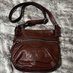 Vintage Fossil Leather Crossbody Bag in Dark Brown